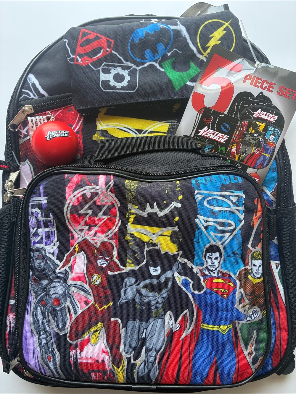 Justice League Kids Backpack with Superhero Graphics - Black Multicolor